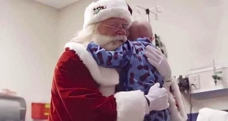 In the arms of Santa Claus, a cancer-stricken child passes away.