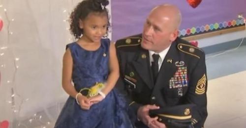 Soldier steps up to take little girl to daddy-daughter dance after she loses her father – and it is emotional