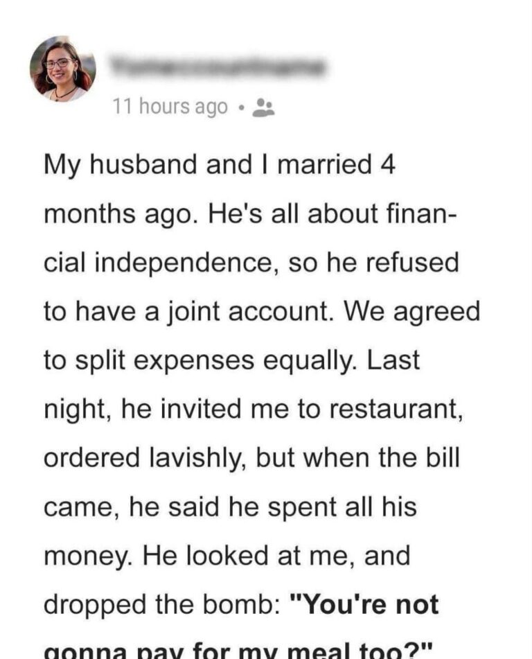 My husband invited me to a restaurant and brought silly excuses when the time came to split the bill