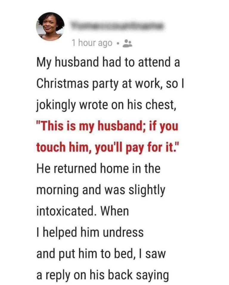 Humorous Note On Husband’s Chest Leads To A Shocking Reply At Work Christmas Party