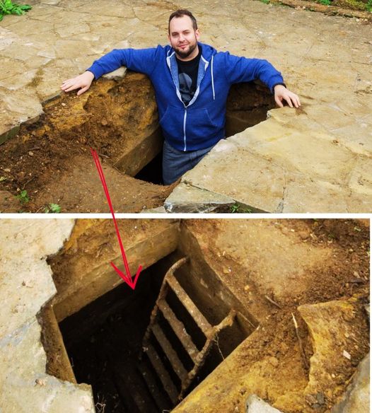 A man is surprised by a strange sound when he drives his car over the driveway and decides to investigate what it is. he begins to dig and is completely amazed when he discovers a hidden space.