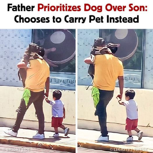 Father Prioritizes Dog Over Son: Chooses to Carry Pet Instead