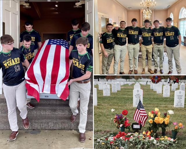 High school seniors carry the casket of Air Force veteran with no family