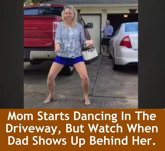 Mom Starts Dancing In The Driveway, But Watch When Dad Shows Up Behind Her