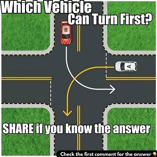 Which vehicle has the right of way to turn first?