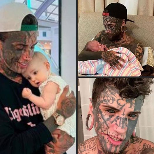 Dad whose body is completely covered in tattoos undergoes transformation for the sake of his young daughter